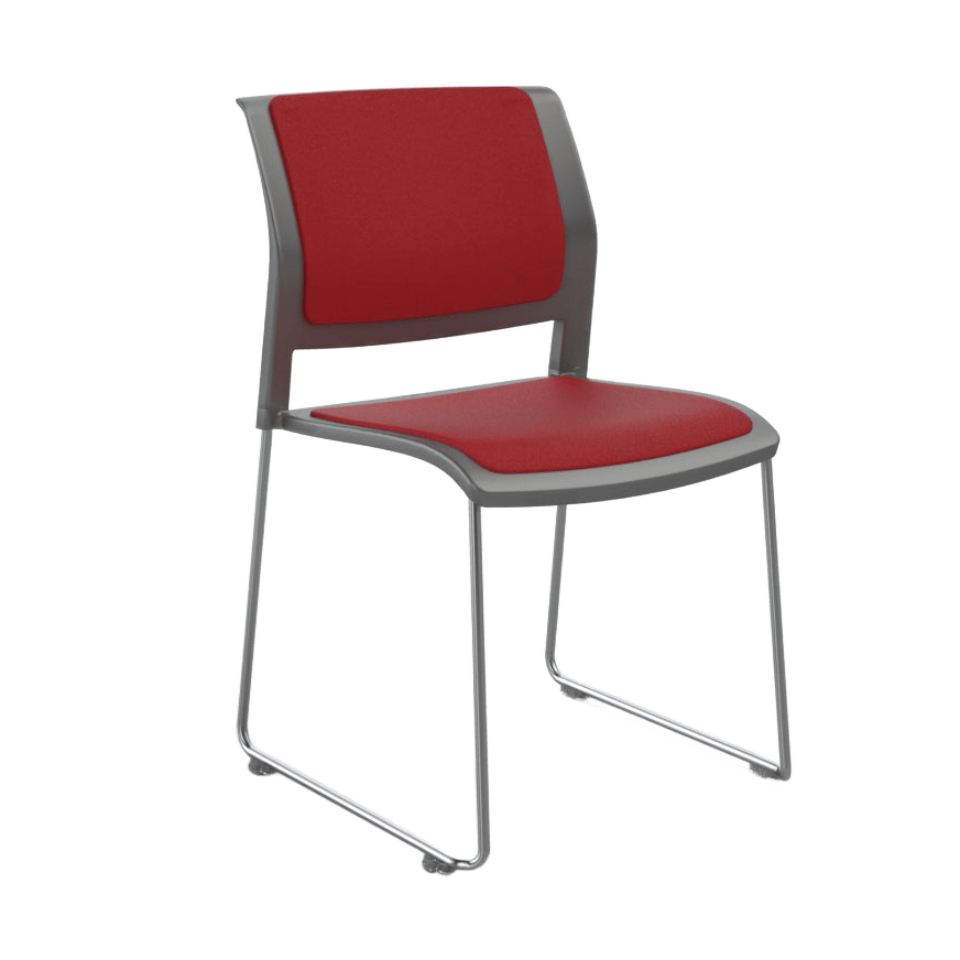 Game Chair Grey Shell with Upholstered Seat & Back Sled Base / Silver Metal Base / Red Breathe (TR)