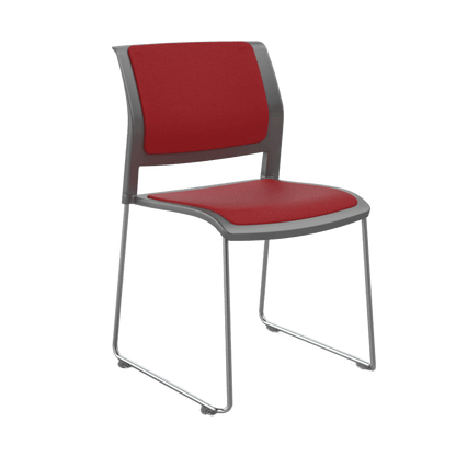 Game Chair Grey Shell with Upholstered Seat & Back Sled Base / Silver Metal Base / Red Breathe (TR)