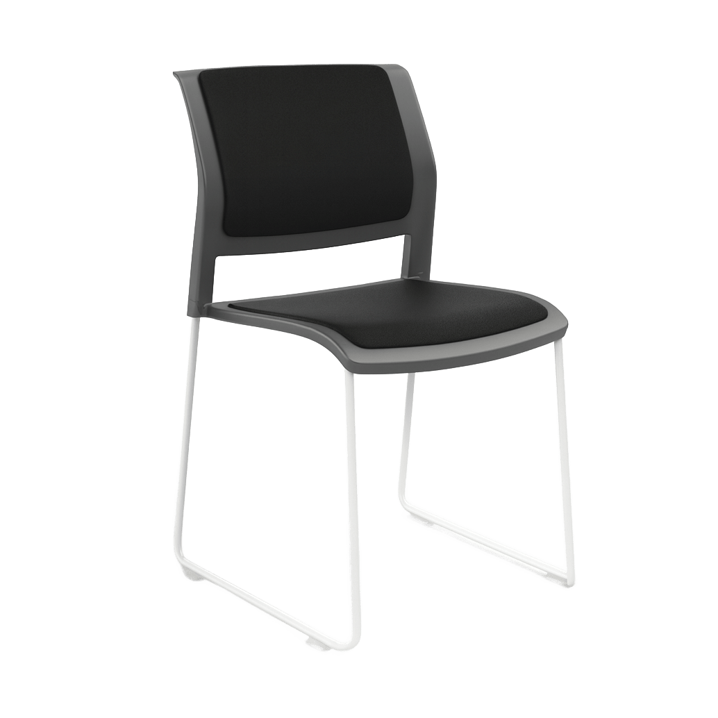 Game Chair Grey Shell with Upholstered Seat & Back Sled Base / White Metal Base / Black Breathe (B)