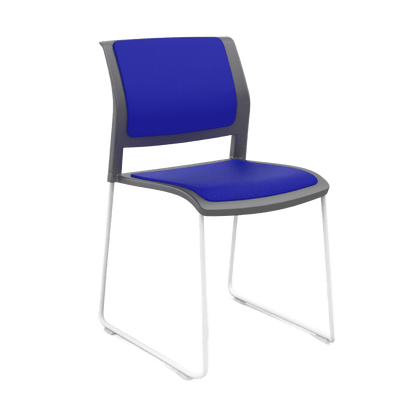 Game Chair Grey Shell with Upholstered Seat & Back Sled Base / White Metal Base / Blue Breathe (SB)