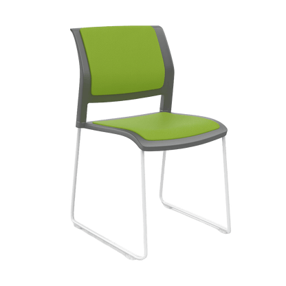 Game Chair Grey Shell with Upholstered Seat & Back Sled Base / White Metal Base / Green Breathe (LG)