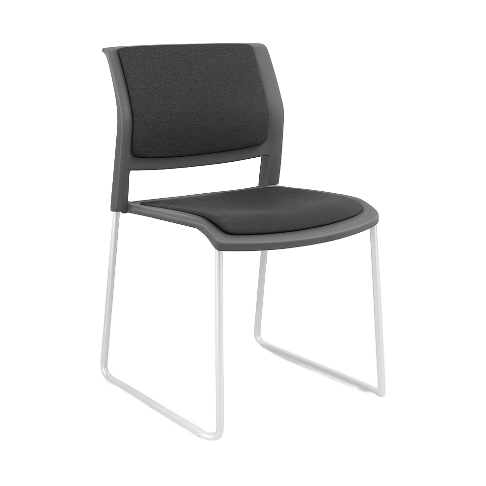 Game Chair Grey Shell with Upholstered Seat & Back Sled Base / White Metal Base / Grey Breathe (SG)