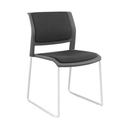 Game Chair Grey Shell with Upholstered Seat & Back Sled Base / White Metal Base / Grey Breathe (SG)