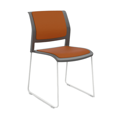 Game Chair Grey Shell with Upholstered Seat & Back Sled Base / White Metal Base / Orange Breathe (BRO)