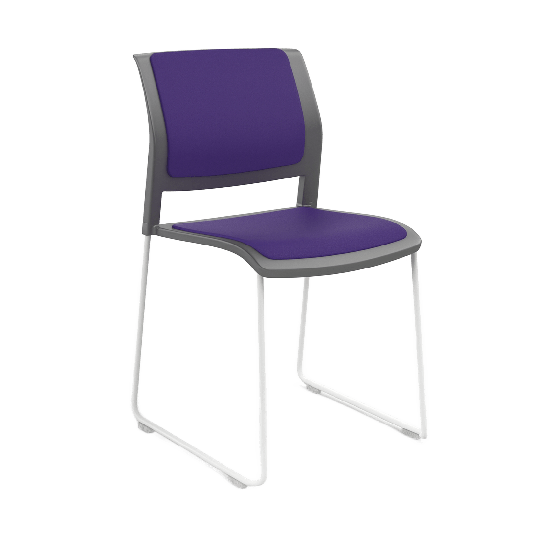 Game Chair Grey Shell with Upholstered Seat & Back Sled Base / White Metal Base / Purple Breathe (PL)