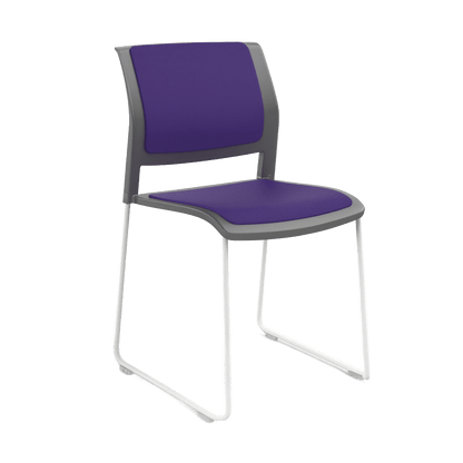 Game Chair Grey Shell with Upholstered Seat & Back Sled Base / White Metal Base / Purple Breathe (PL)