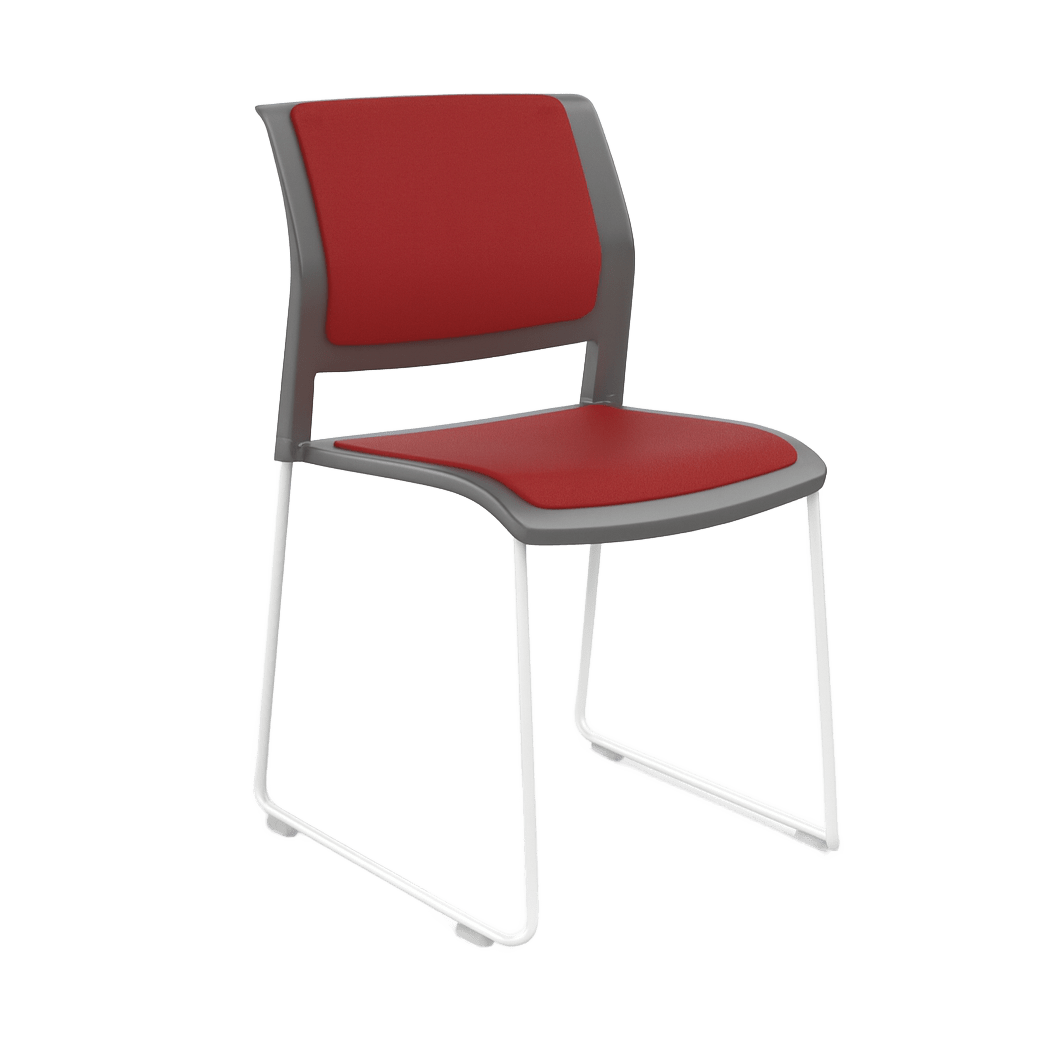 Game Chair Grey Shell with Upholstered Seat & Back Sled Base / White Metal Base / Red Breathe (TR)