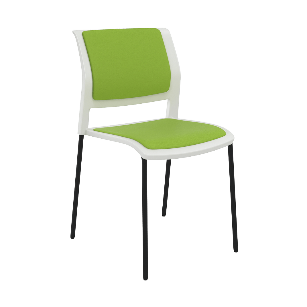 Game Chair White Shell with Upholstered Seat and Moulded Plastic Back 4 Leg Black Green - Office Furniture Company