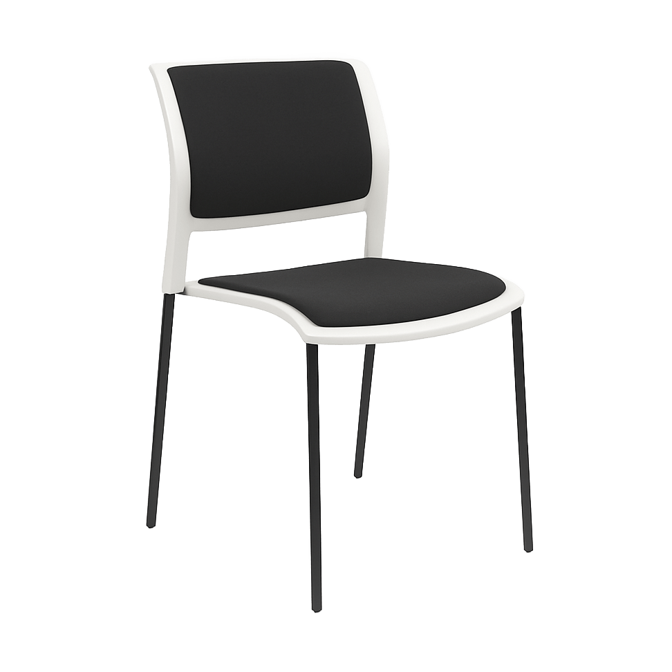 Game Chair White Shell with Upholstered Seat and Moulded Plastic Back 4 Leg Black Grey - Office Furniture Company