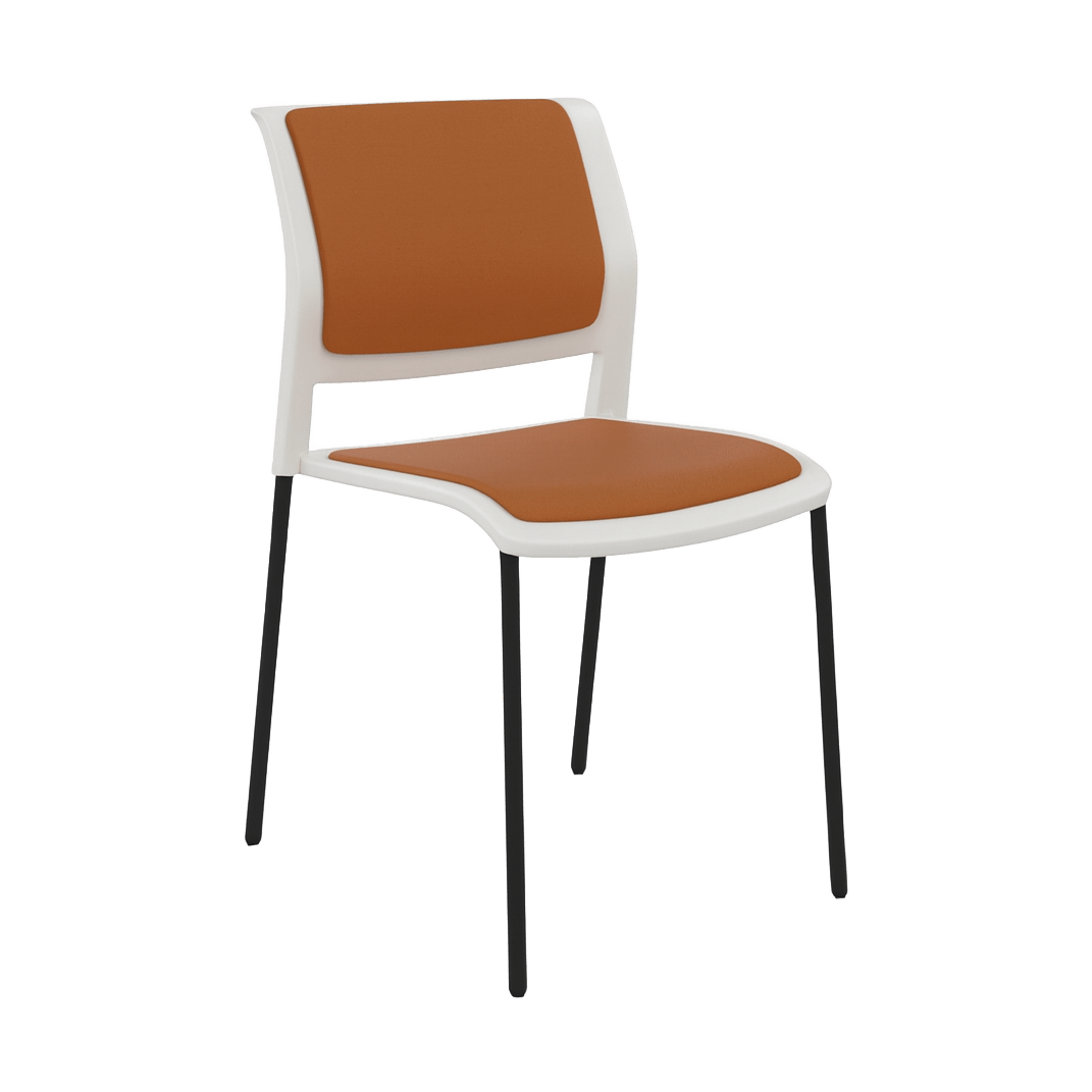 Game Chair White Shell with Upholstered Seat and Moulded Plastic Back 4 Leg Black Orange - Office Furniture Company