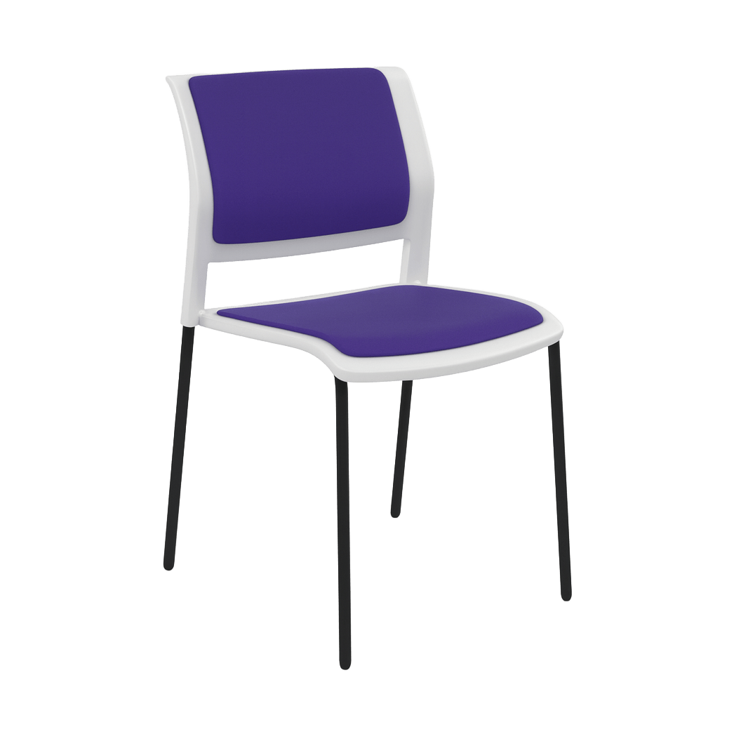 Game Chair White Shell with Upholstered Seat and Moulded Plastic Back 4 Leg Black Purple - Office Furniture Company