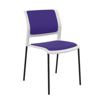 Game Chair White Shell with Upholstered Seat and Moulded Plastic Back 4 Leg Black Purple - Office Furniture Company