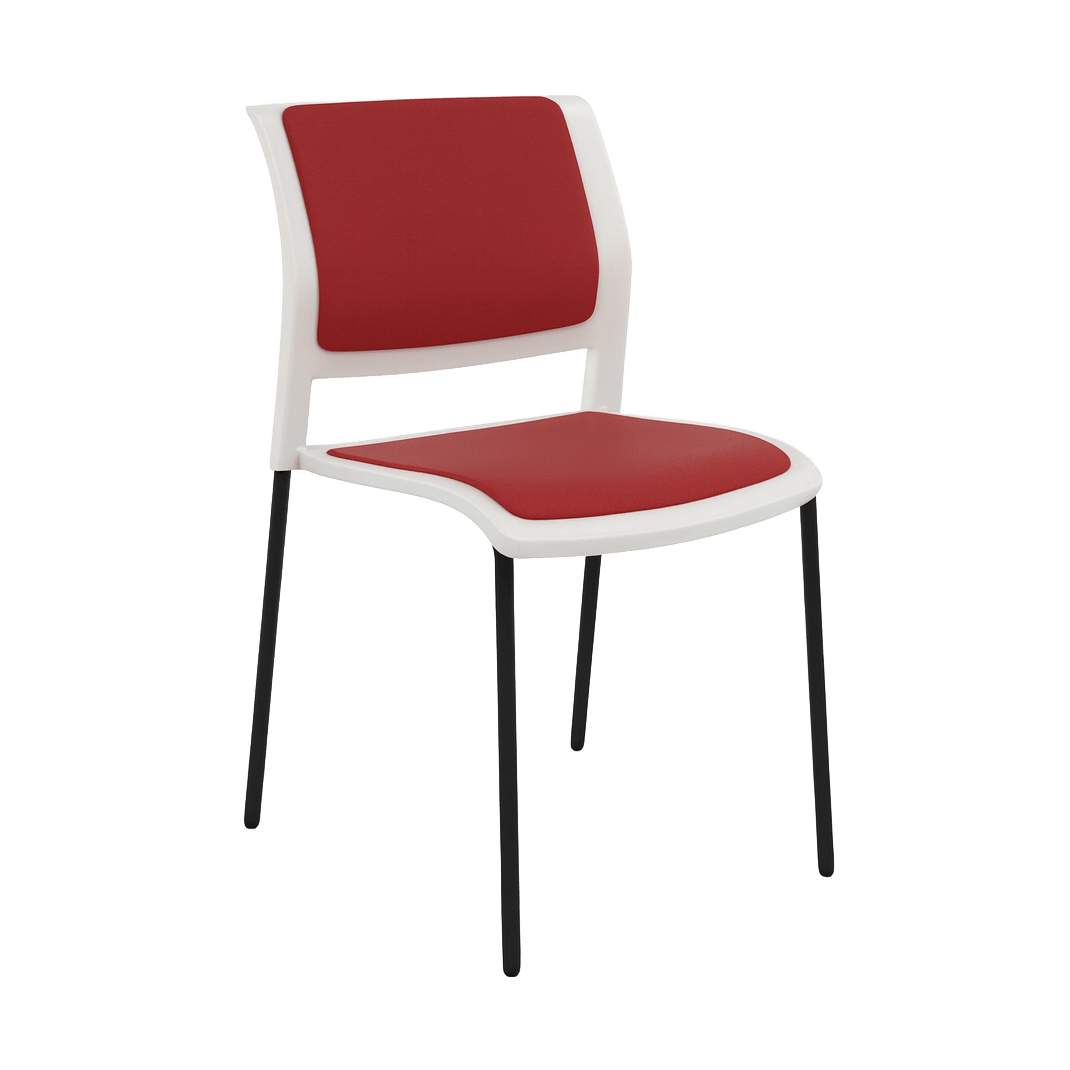 Game Chair White Shell with Upholstered Seat and Moulded Plastic Back 4 Leg Black Red - Office Furniture Company