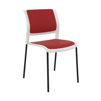 Game Chair White Shell with Upholstered Seat and Moulded Plastic Back 4 Leg Black Red - Office Furniture Company