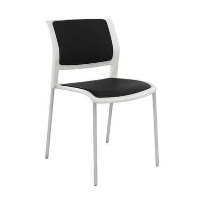 Game Chair White Shell with Upholstered Seat and Moulded Plastic Back 4 Leg Chrome Black - Office Furniture Company