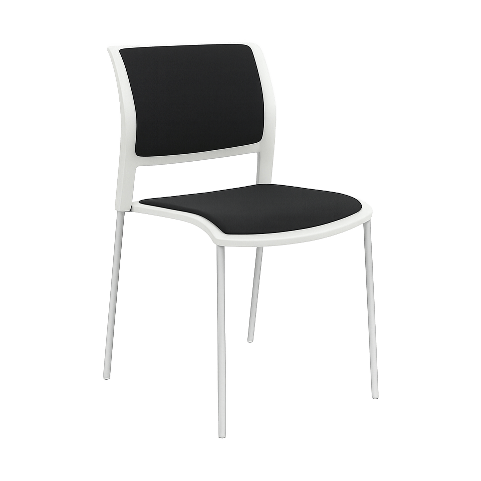 Game Chair White Shell with Upholstered Seat and Moulded Plastic Back 4 Leg Silver Black - Office Furniture Company