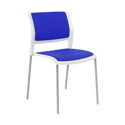 Game Chair White Shell with Upholstered Seat and Moulded Plastic Back 4 Leg Silver Blue - Office Furniture Company