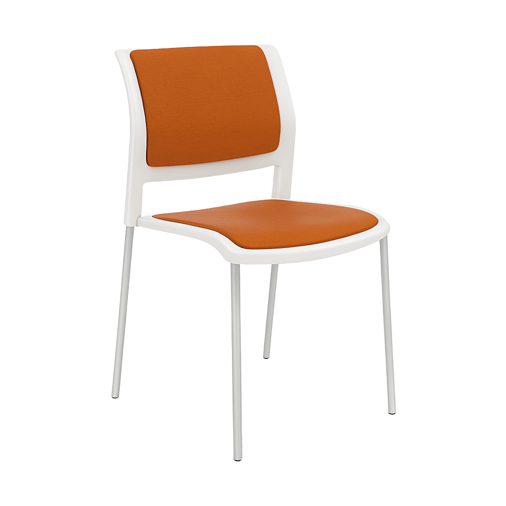 Game Chair White Shell with Upholstered Seat and Moulded Plastic Back 4 Leg Silver Orange - Office Furniture Company