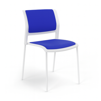 Game Chair White Shell with Upholstered Seat and Moulded Plastic Back 4 Leg White Blue - Office Furniture Company