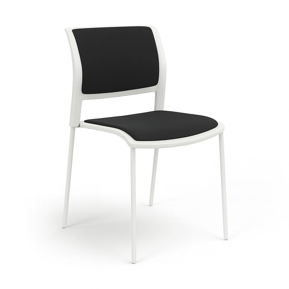 Game Chair White Shell with Upholstered Seat and Moulded Plastic Back 4 Leg White Grey - Office Furniture Company