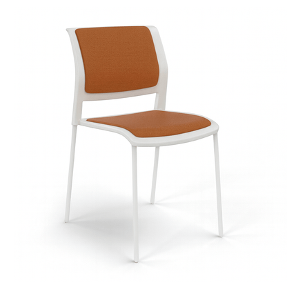 Game Chair White Shell with Upholstered Seat and Moulded Plastic Back 4 Leg White Orange - Office Furniture Company