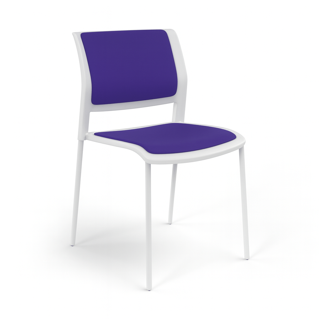 Game Chair White Shell with Upholstered Seat and Moulded Plastic Back 4 Leg White Purple - Office Furniture Company