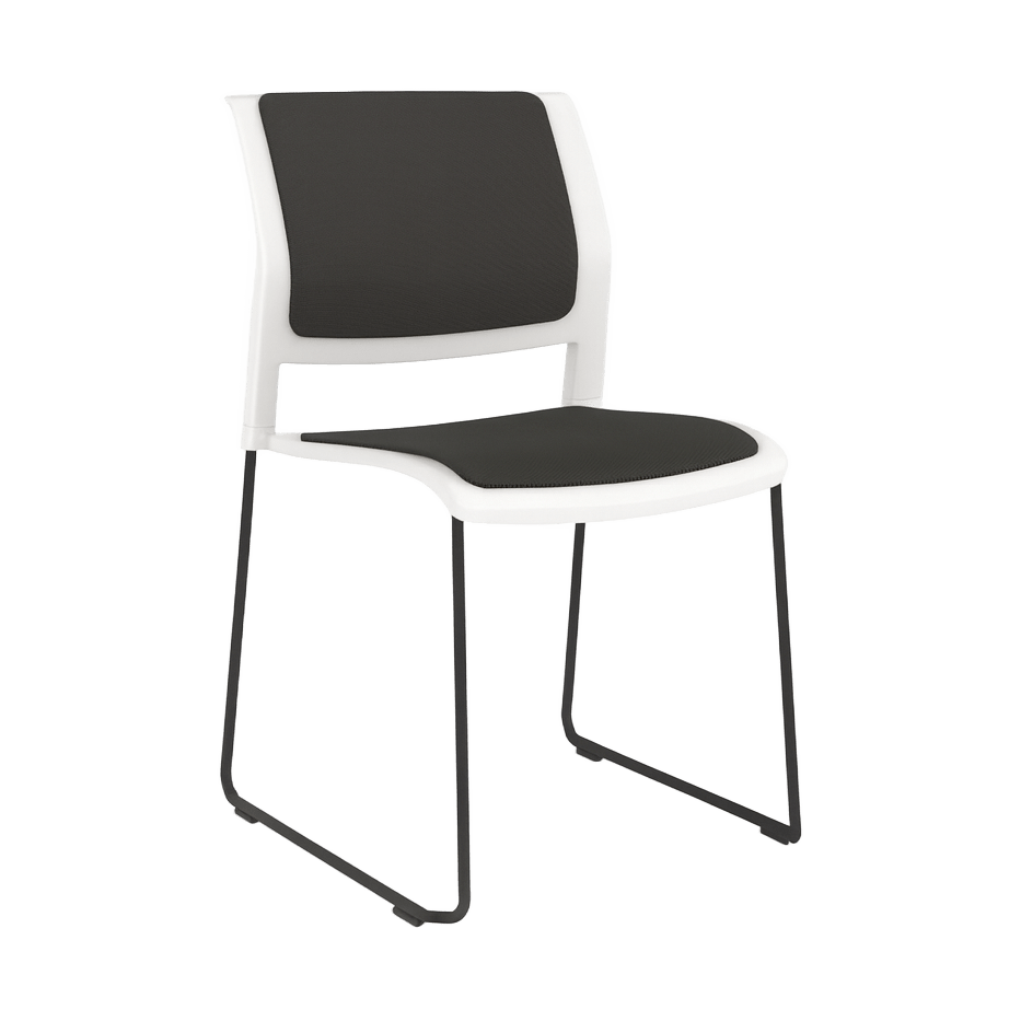 Game Chair White Shell with Upholstered Seat and Moulded Plastic Back Sled Base Black Black - Office Furniture Company