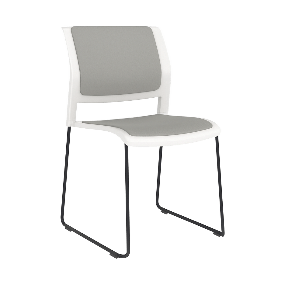 Game Chair White Shell with Upholstered Seat and Moulded Plastic Back Sled Base Black Grey - Office Furniture Company