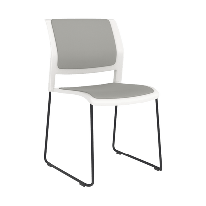 Game Chair White Shell with Upholstered Seat and Moulded Plastic Back Sled Base Black Grey - Office Furniture Company