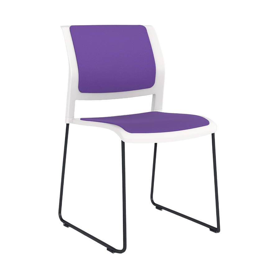 Game Chair White Shell with Upholstered Seat and Moulded Plastic Back Sled Base Black Purple - Office Furniture Company