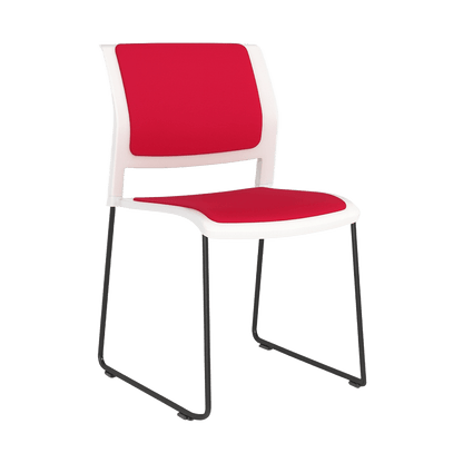 Game Chair White Shell with Upholstered Seat and Moulded Plastic Back Sled Base Black Red - Office Furniture Company