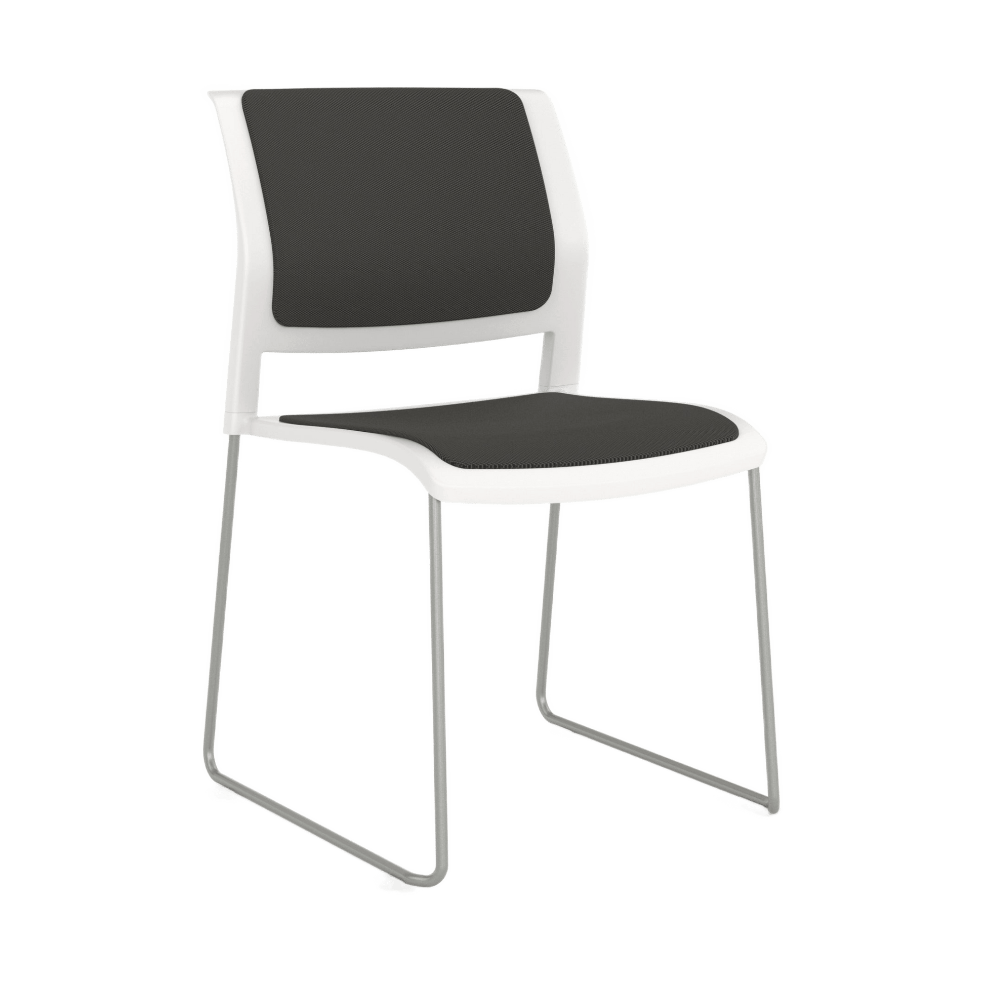 Game Chair White Shell with Upholstered Seat and Moulded Plastic Back Sled Base Chrome Black - Office Furniture Company