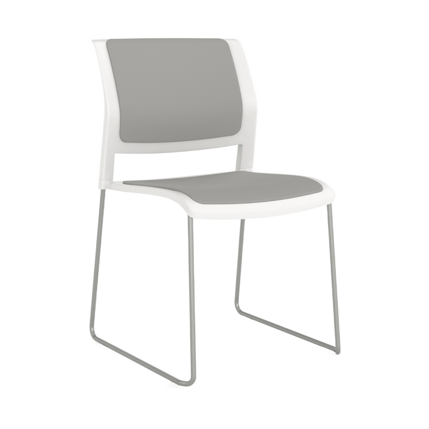 Game Chair White Shell with Upholstered Seat and Moulded Plastic Back Sled Base Chrome Grey - Office Furniture Company