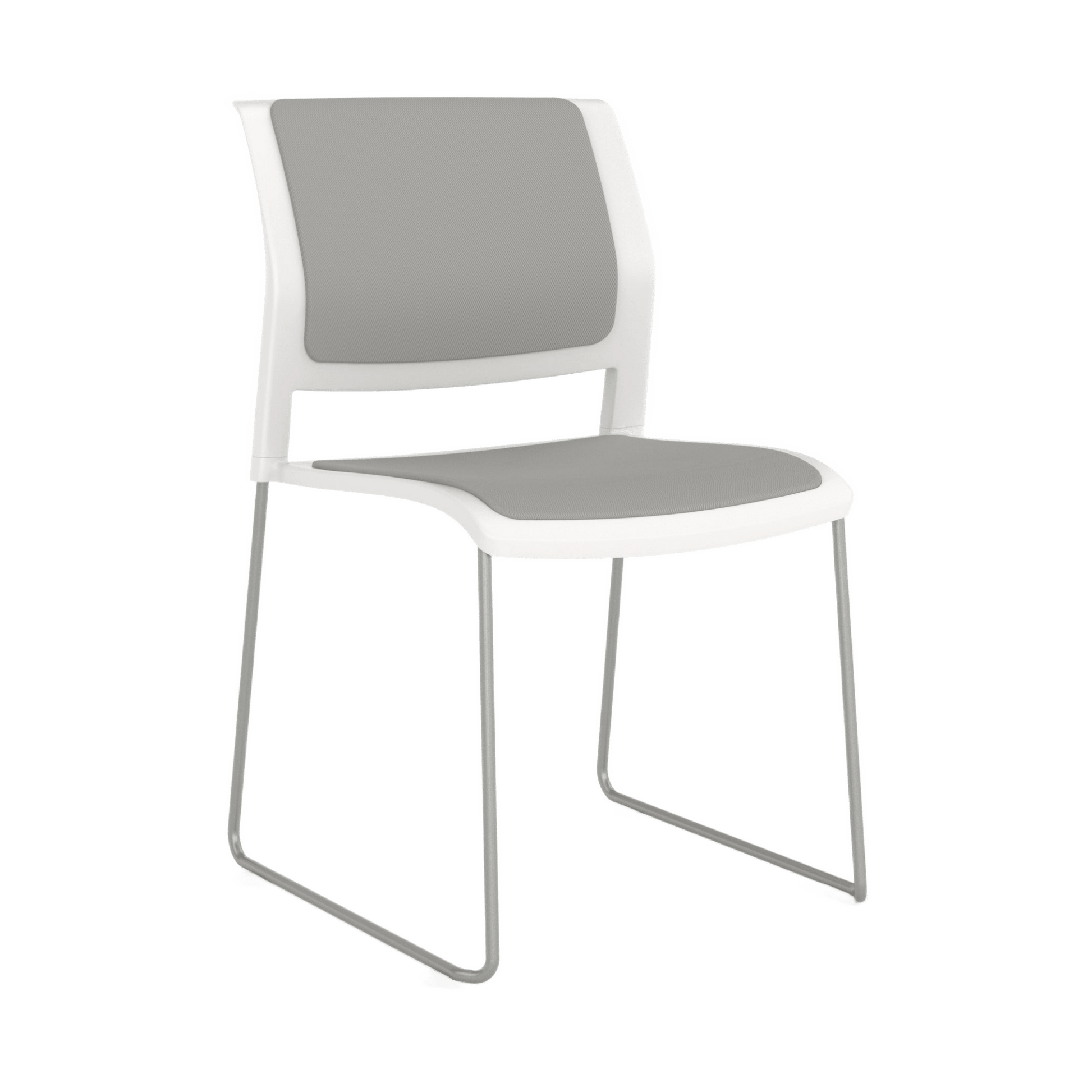 Game Chair White Shell with Upholstered Seat and Moulded Plastic Back Sled Base Chrome Grey - Office Furniture Company