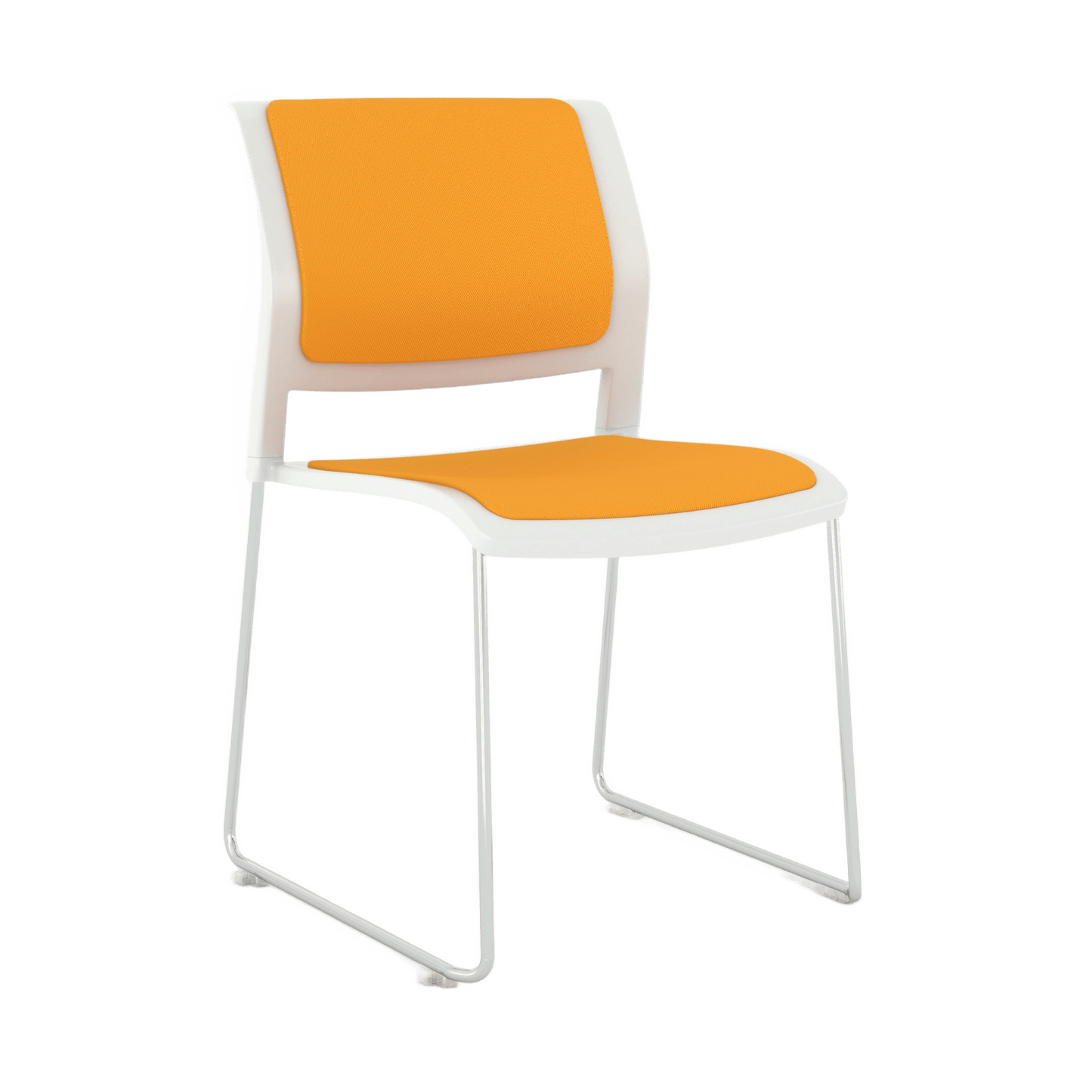 Game Chair White Shell with Upholstered Seat and Moulded Plastic Back Sled Base Chrome Orange - Office Furniture Company
