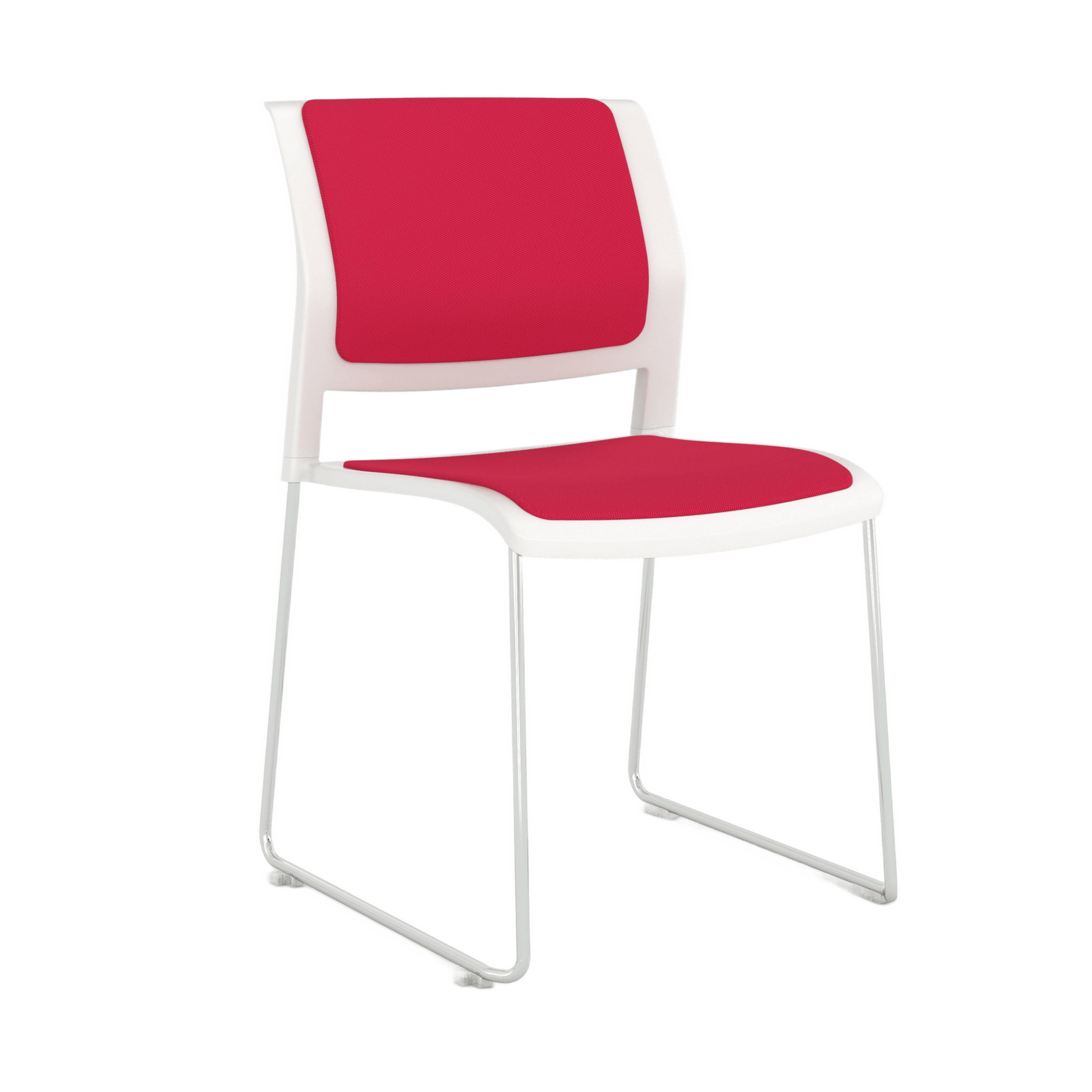 Game Chair White Shell with Upholstered Seat and Moulded Plastic Back Sled Base Chrome Red - Office Furniture Company