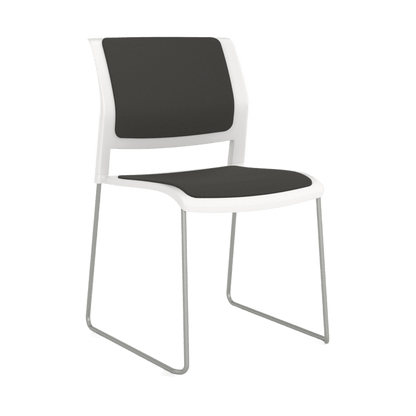 Game Chair White Shell with Upholstered Seat and Moulded Plastic Back Sled Base Silver Black - Office Furniture Company
