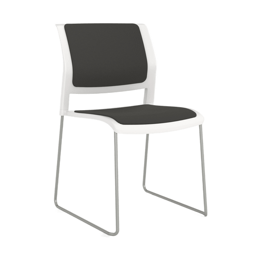 Game Chair White Shell with Upholstered Seat and Moulded Plastic Back Sled Base Silver Black - Office Furniture Company
