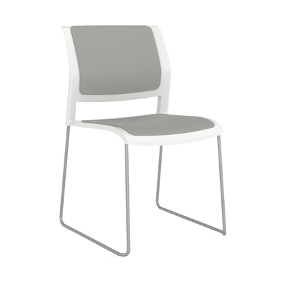 Game Chair White Shell with Upholstered Seat and Moulded Plastic Back Sled Base Silver Grey - Office Furniture Company