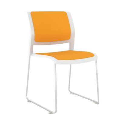 Game Chair White Shell with Upholstered Seat and Moulded Plastic Back Sled Base Silver Orange - Office Furniture Company