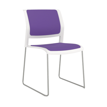 Game Chair White Shell with Upholstered Seat and Moulded Plastic Back Sled Base Silver Orange - Office Furniture Company