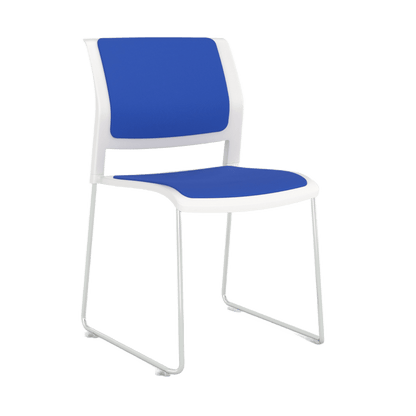 Game Chair White Shell with Upholstered Seat and Moulded Plastic Back Sled Base Silver Orange - Office Furniture Company