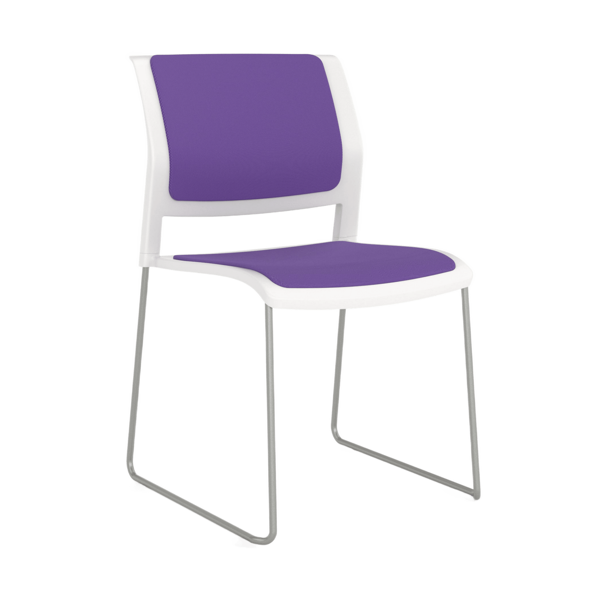Game Chair White Shell with Upholstered Seat and Moulded Plastic Back Sled Base Silver Purple - Office Furniture Company