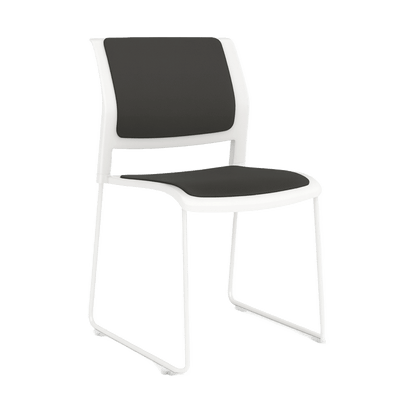 Game Chair White Shell with Upholstered Seat and Moulded Plastic Back Sled Base White Black - Office Furniture Company