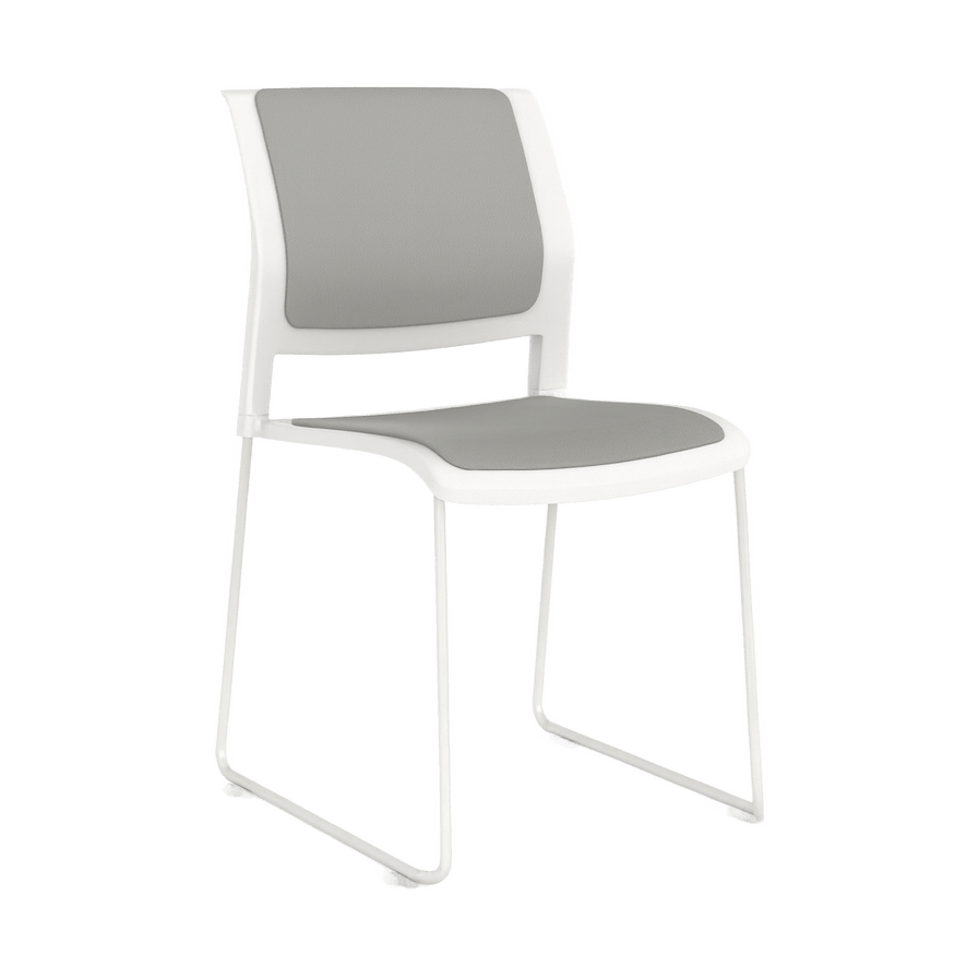 Game Chair White Shell with Upholstered Seat and Moulded Plastic Back Sled Base White Grey - Office Furniture Company