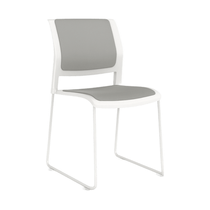 Game Chair White Shell with Upholstered Seat and Moulded Plastic Back Sled Base White Grey - Office Furniture Company