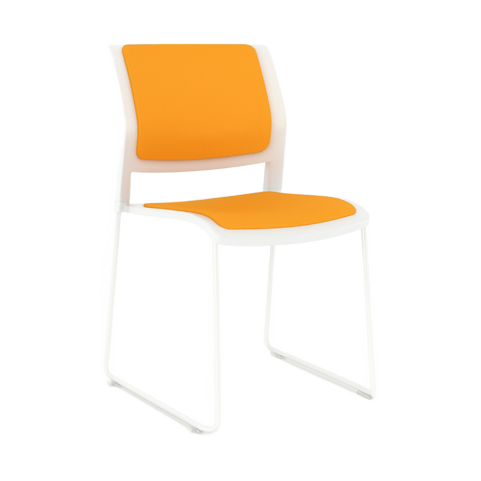 Game Chair White Shell with Upholstered Seat and Moulded Plastic Back Sled Base White Orange - Office Furniture Company