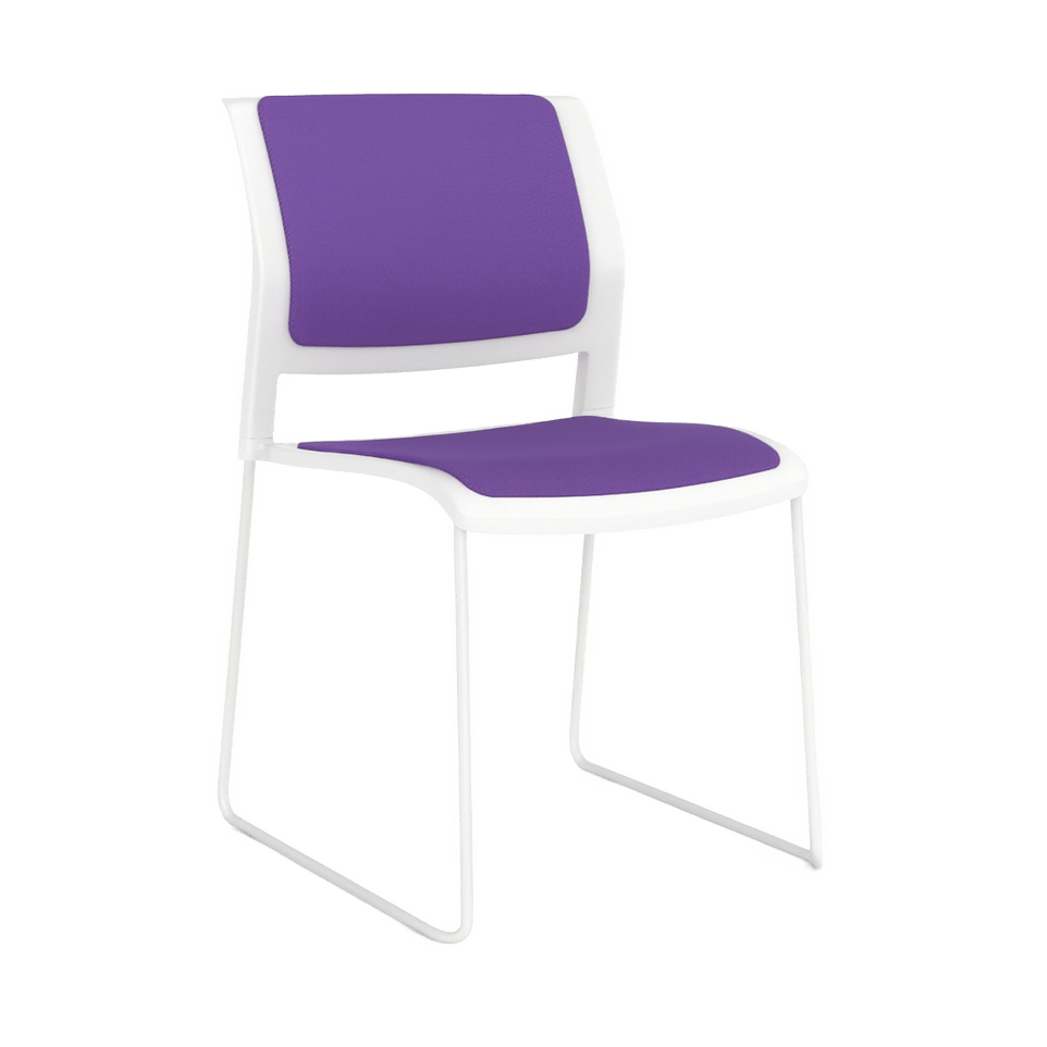 Game Chair White Shell with Upholstered Seat and Moulded Plastic Back Sled Base White Purple - Office Furniture Company