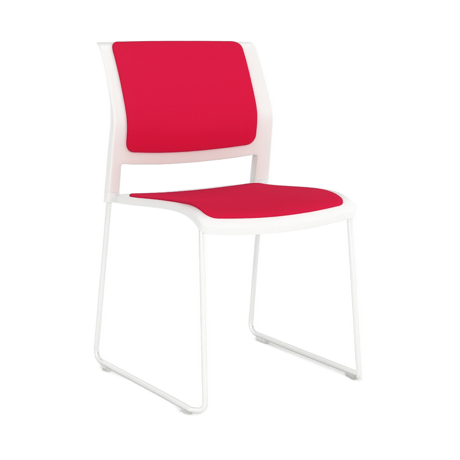 Game Chair White Shell with Upholstered Seat and Moulded Plastic Back Sled Base White Red - Office Furniture Company