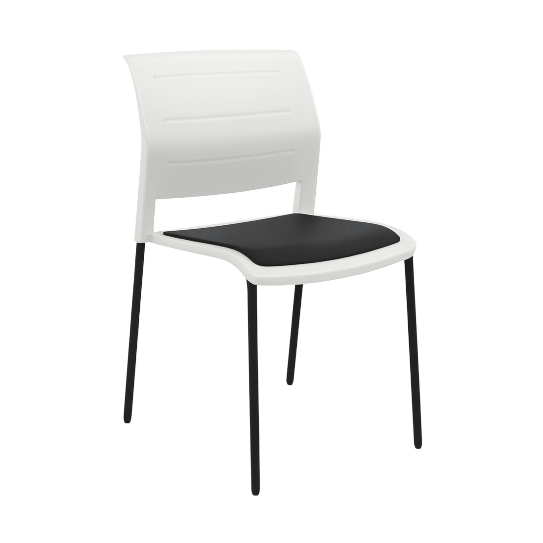 Game Chair White Shell with Upholstered Seat & Moulded Plastic Back 4 Leg Black Black - Office Furniture Company